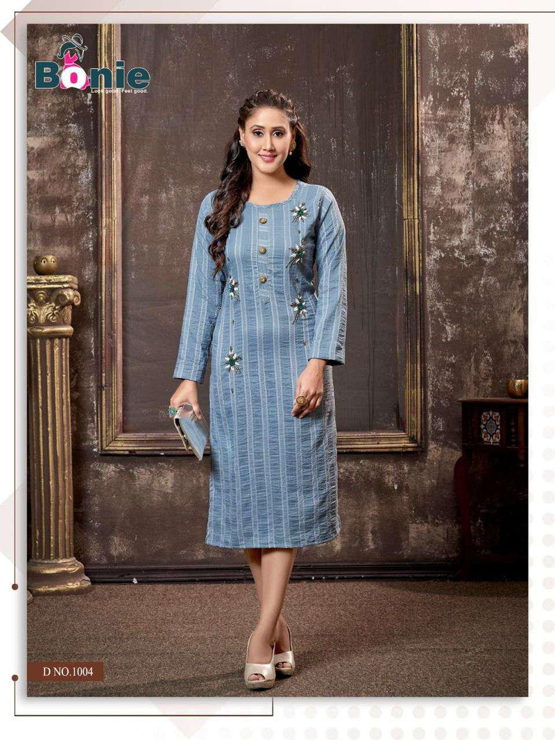 Bonie Miesha Heavy Lining Silk Fancy Wear Kurtis With Hand Work