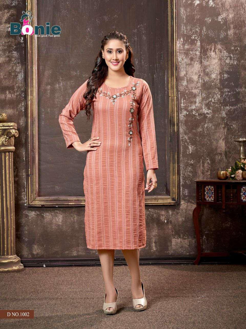 Bonie Miesha Heavy Lining Silk Fancy Wear Kurtis With Hand Work