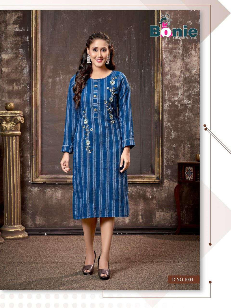 Bonie Miesha Heavy Lining Silk Fancy Wear Kurtis With Hand Work