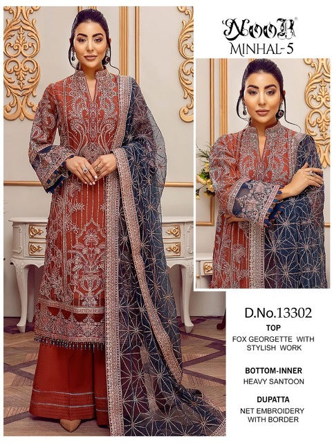 Noor Minhal Vol 5 Georgette Embroidered Wedding Wear Pakistani Salwar Suits