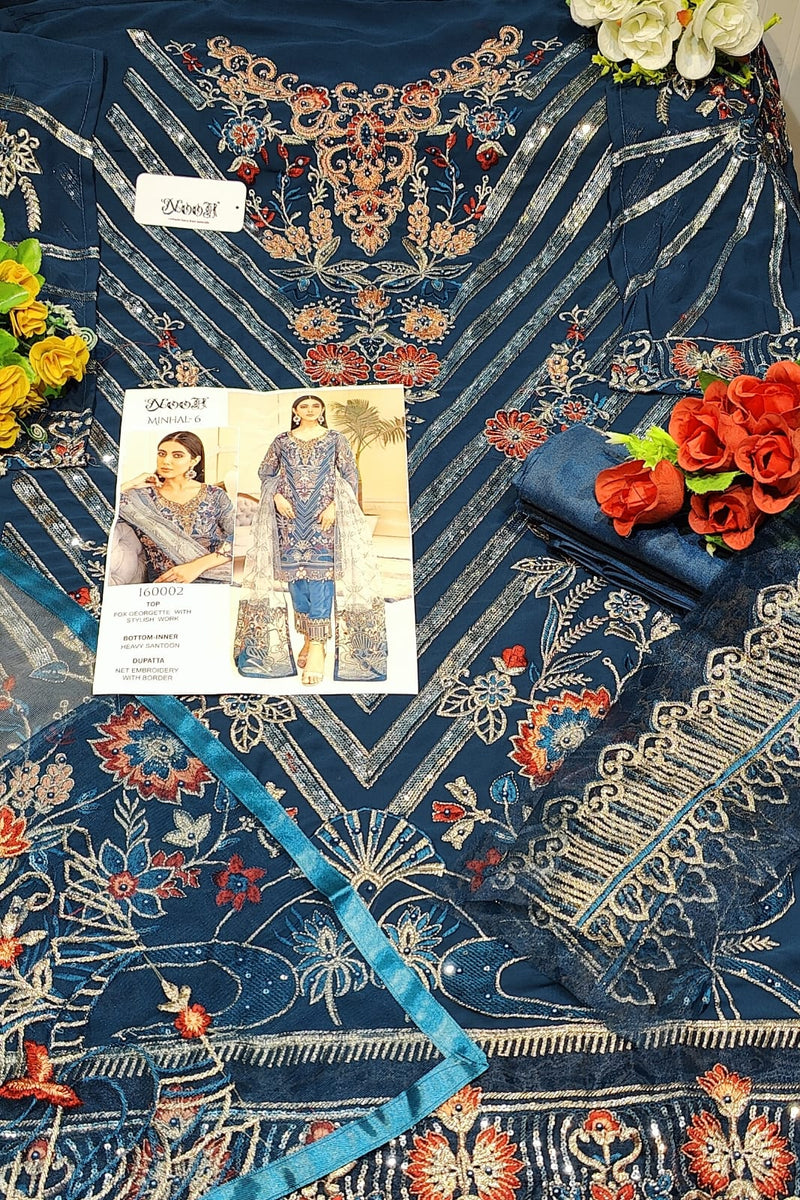 Noor Minhal Vol 6 Georgette Embroidered Pakistani Style Wedding Wear Salwar Suits
