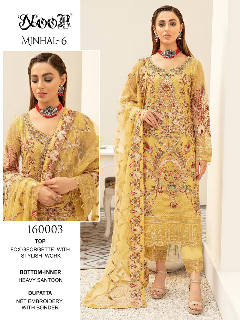 Noor Minhal Vol 6 Georgette Embroidered Pakistani Style Wedding Wear Salwar Suits