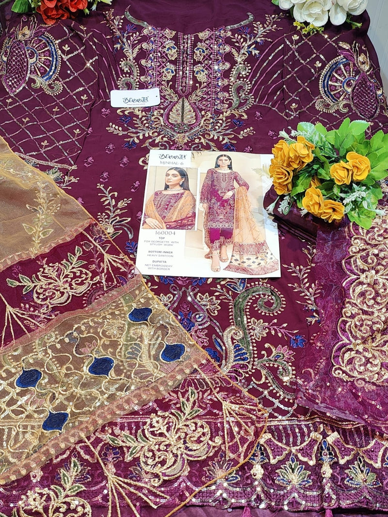 Noor Minhal Vol 6 Georgette Embroidered Pakistani Style Wedding Wear Salwar Suits