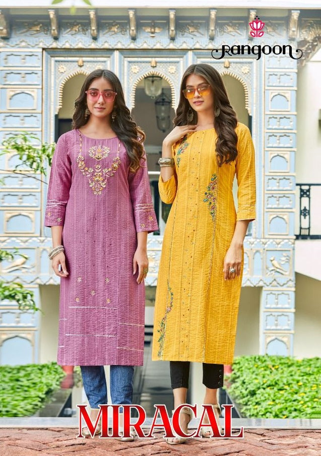 Rangoon Miracal  Nylon Viscose With Heavy Hand Work Stylish Designer Party Wear Casual Look Kurti