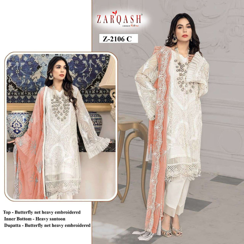 Zarqash Mirha Butterfly Net Heavy Embroidered Pakistani Style Party Wear Salwar Suits