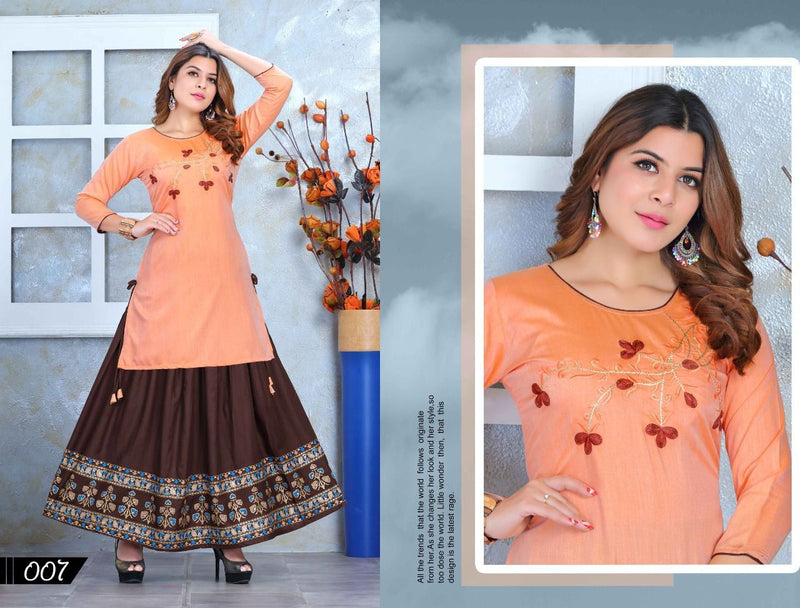 Beauty Queen Mishri Vol 2 Rayon Fancy Embroidered Party Wear Kurtis With Skirt