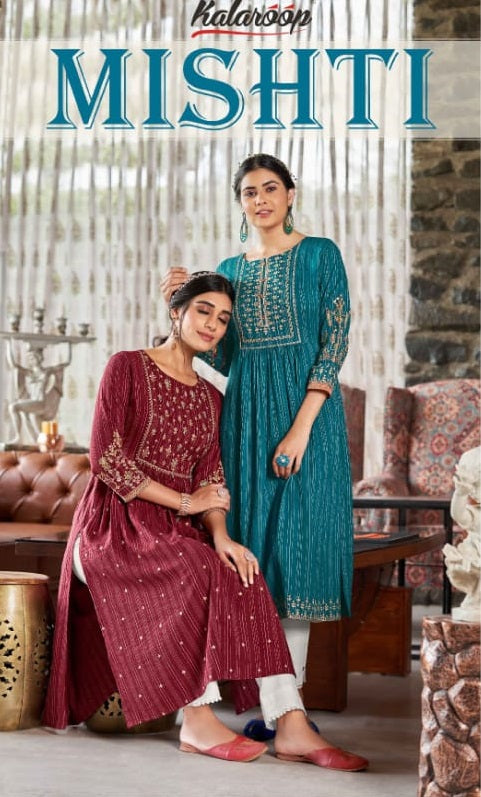 Kalaroop Misthi Rayon With Heavy Embroidery Work Stylish Designer Fancy Casual Look Kurti