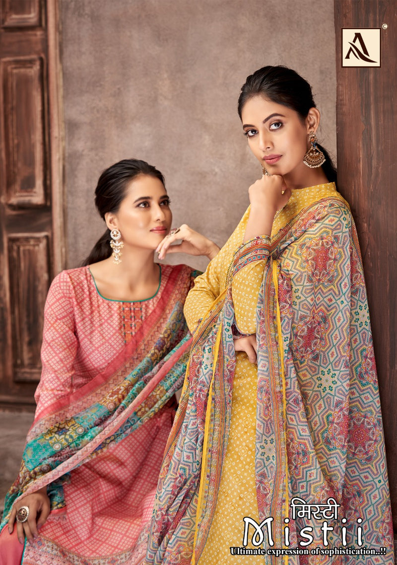 Alok Suits Misti Pure Jam Cotton Fancy Embroidery Swarovski Diamond Work Fancy Designer Partywear Salwar Suit