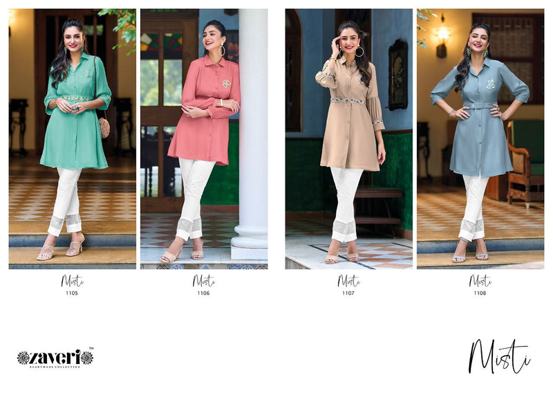 Zaveri Misti Chinon With Beautiful Work Stylish Designer Party Wear Attractive Look Fancy Kurti