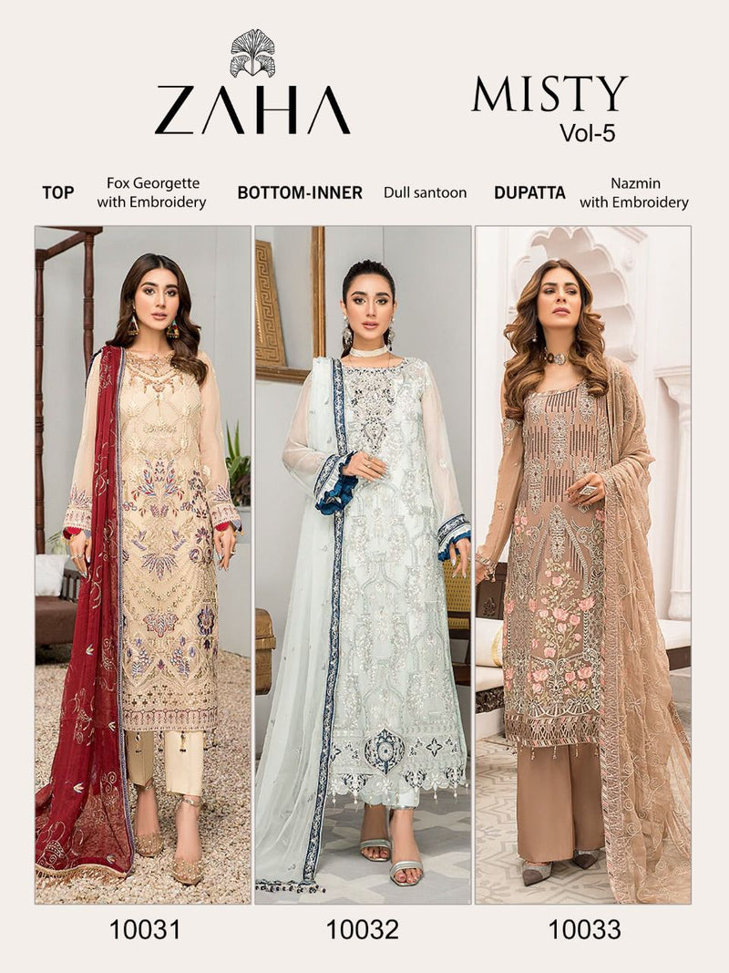 Zaha Misty Vol 5 Georgette With Heavy Embroidery Work Stylish Designer Pakistani Beautiful Salwar Kameez