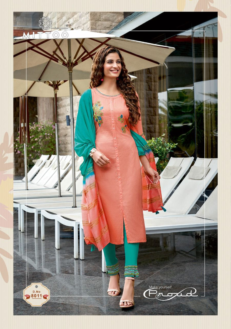 Mittoo Rangpreet Vol 3 Viscose Jacquard Butti Embroidery Work Kurti
