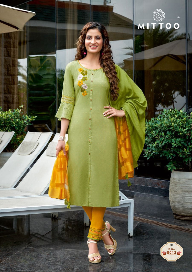 Mittoo Rangpreet Vol 3 Viscose Jacquard Butti Embroidery Work Kurti