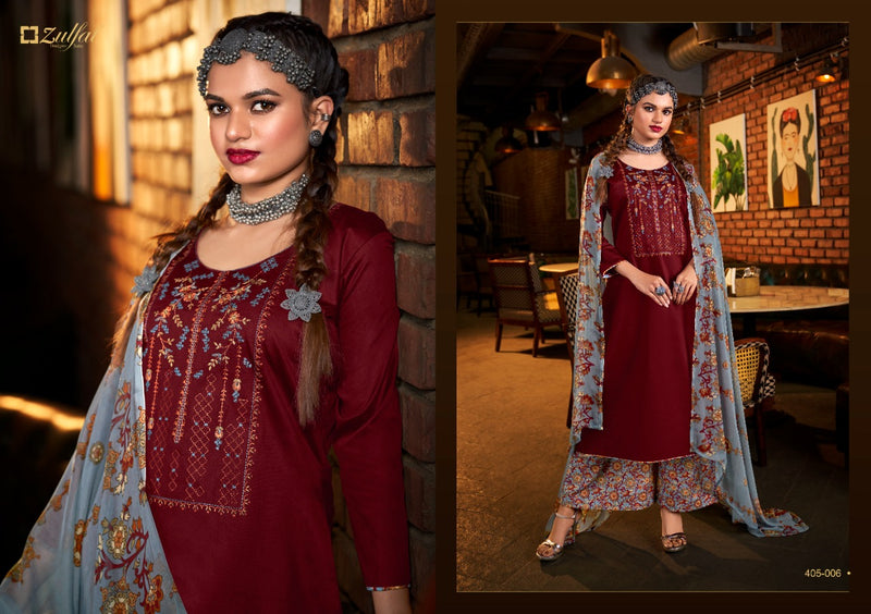 Zulfat Designer Suits Mohini Jam Cotton Party Wear Salwar Suits