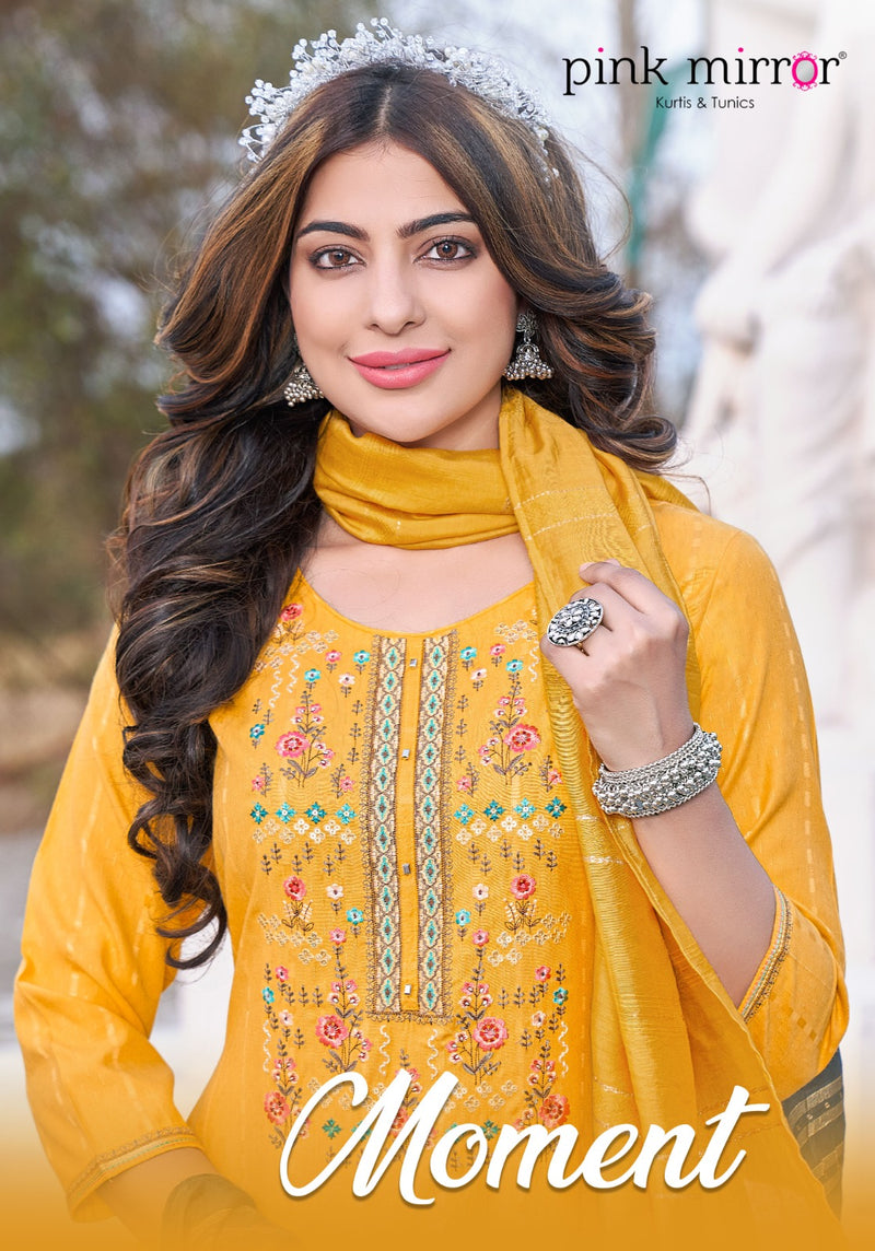 Pink  Mirror Moment Viscose Embroidery Work Fancy Designer Partywear Kurti