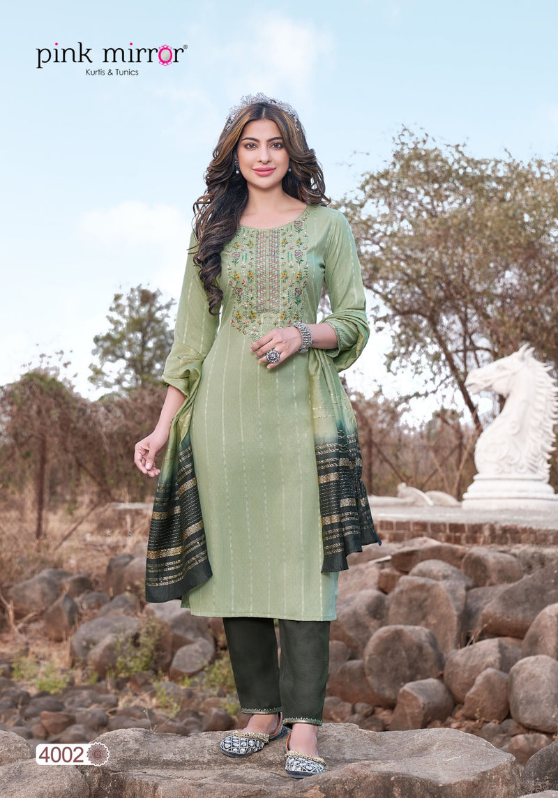Pink  Mirror Moment Viscose Embroidery Work Fancy Designer Partywear Kurti