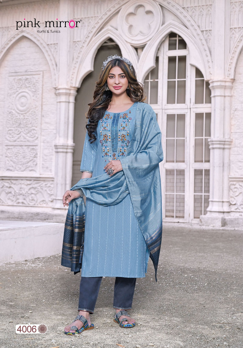 Pink  Mirror Moment Viscose Embroidery Work Fancy Designer Partywear Kurti