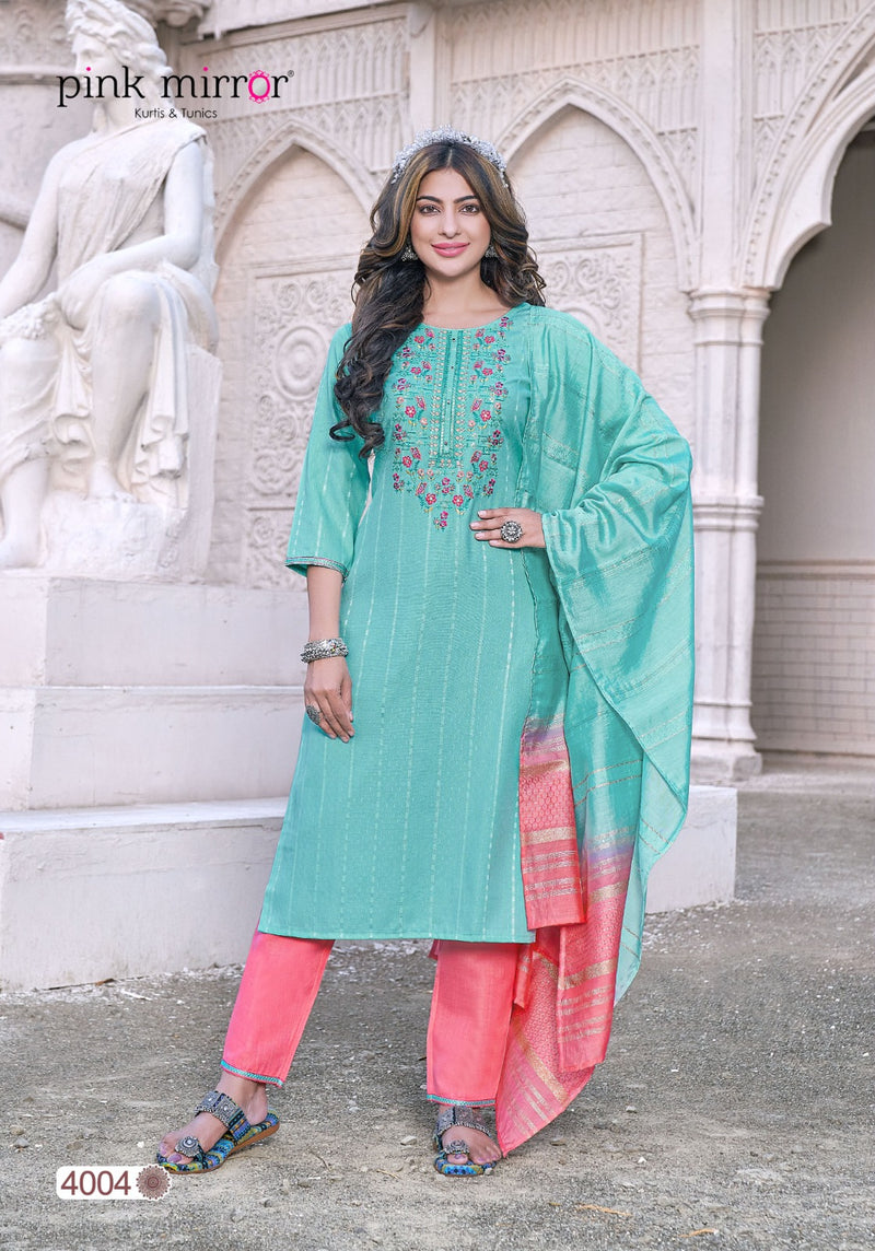 Pink  Mirror Moment Viscose Embroidery Work Fancy Designer Partywear Kurti