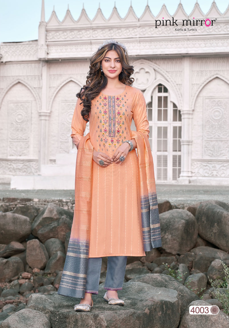 Pink  Mirror Moment Viscose Embroidery Work Fancy Designer Partywear Kurti