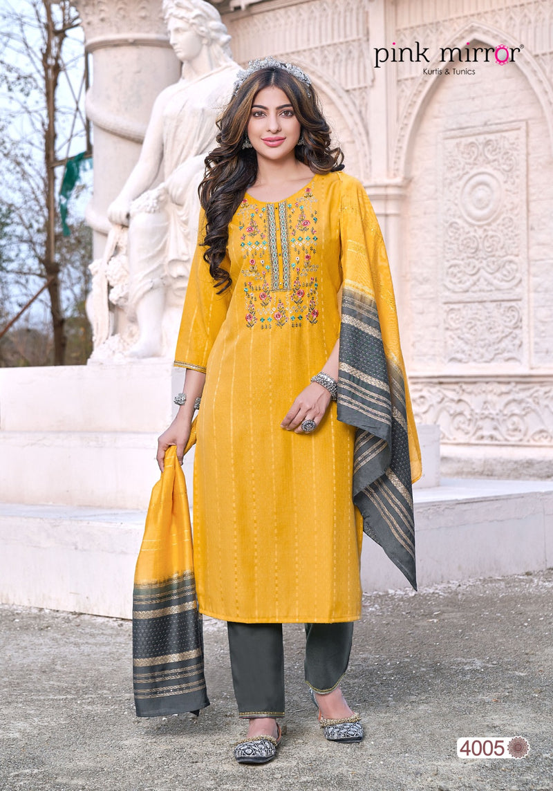 Pink  Mirror Moment Viscose Embroidery Work Fancy Designer Partywear Kurti