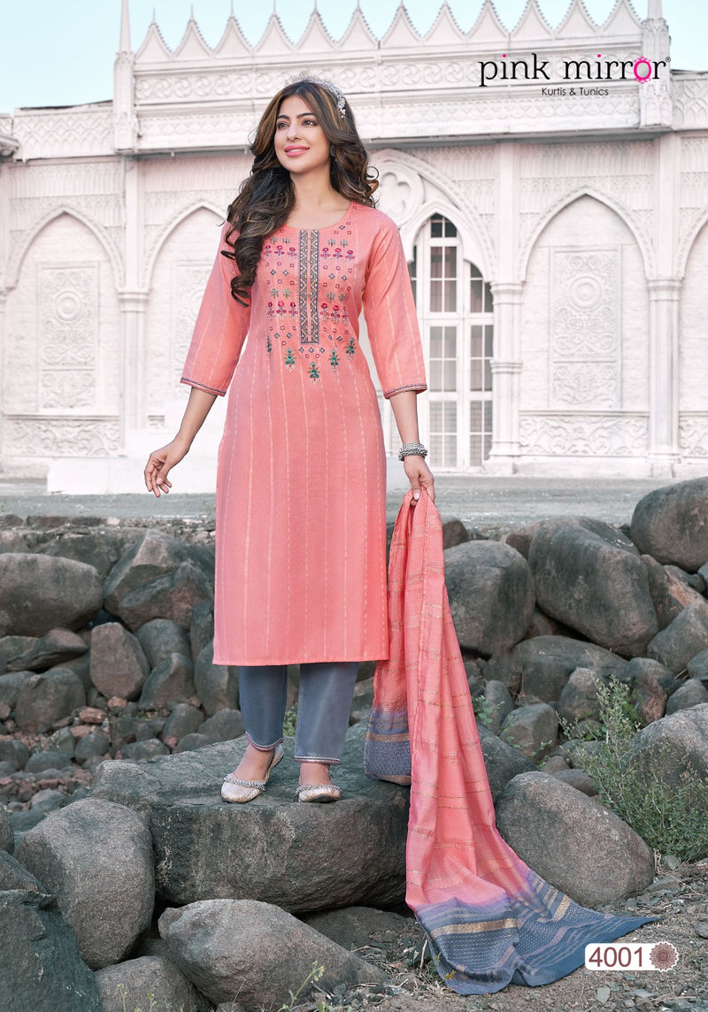 Pink  Mirror Moment Viscose Embroidery Work Fancy Designer Partywear Kurti