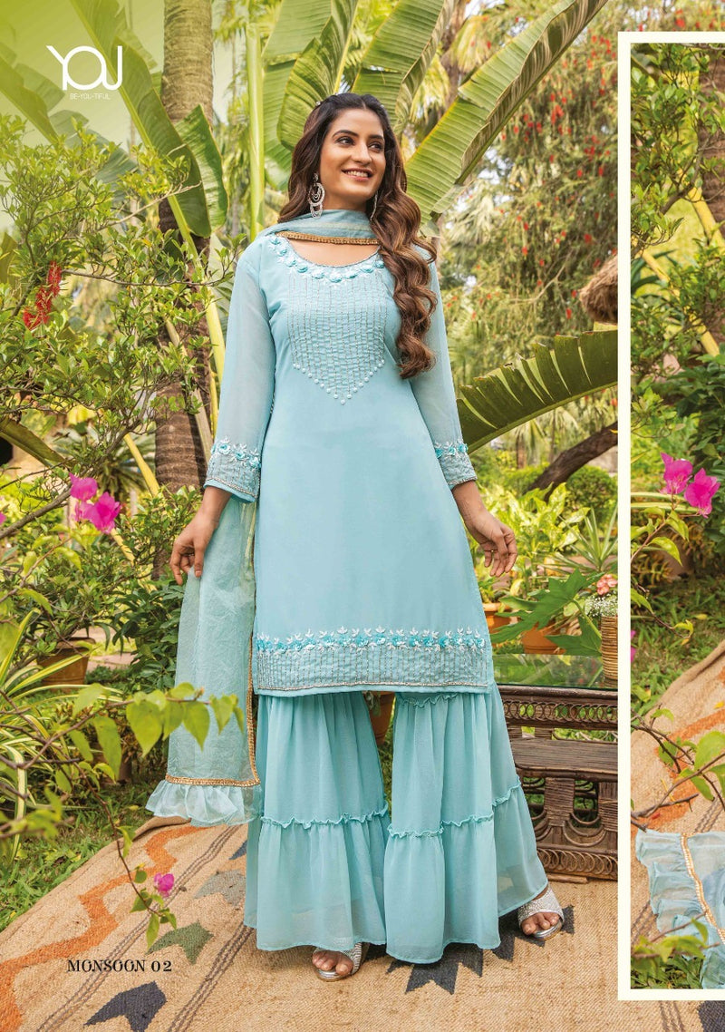 Wanna Monsoon Georgette Fancy Stylish Party Wear Kurtis With Sharara