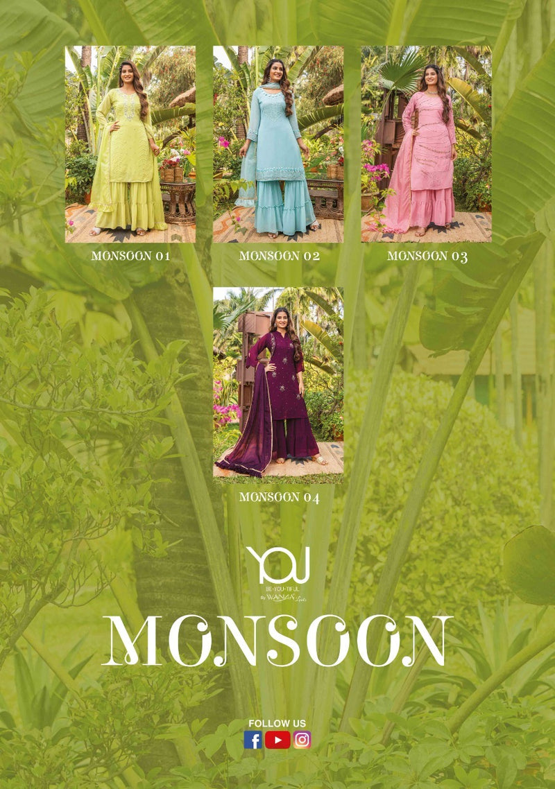 Wanna Monsoon Georgette Fancy Stylish Party Wear Kurtis With Sharara