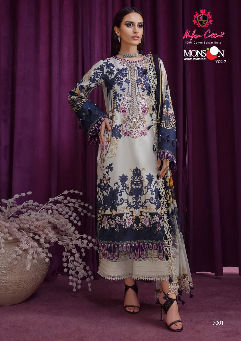Nafisa Monsoon Collection Vol 7 Pure Cotton With Printed Work Stylish Designer Pakistani Party Wear Salwar Kameez