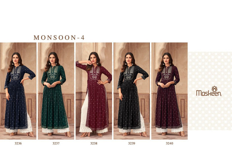 Maskeenji Monsoon Vol 4 Rayon Long Gown Type Party Wear Kurtis With Plazo