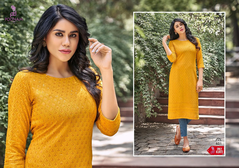 Poonam Designer Moon Rayon Kurtis With Chicken Work