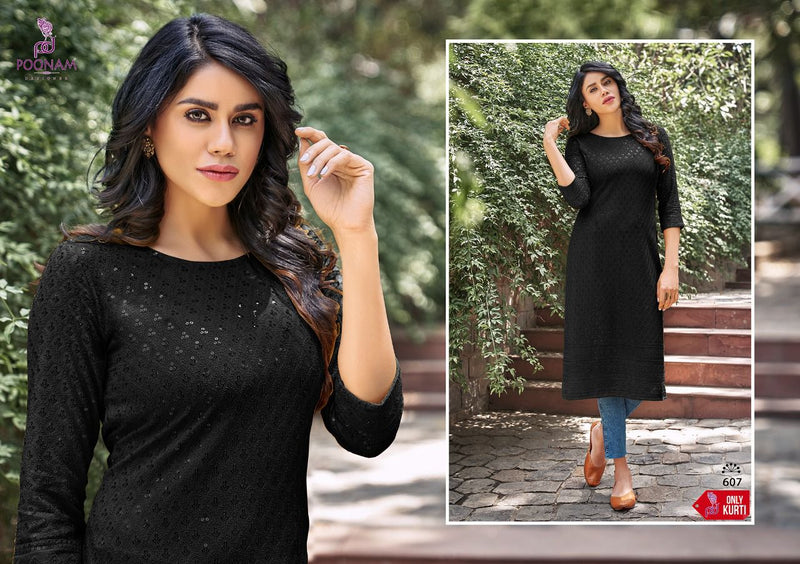 Poonam Designer Moon Rayon Kurtis With Chicken Work