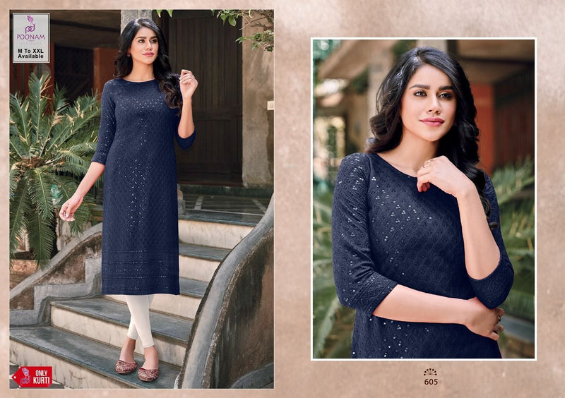 Poonam Designer Moon Rayon Kurtis With Chicken Work