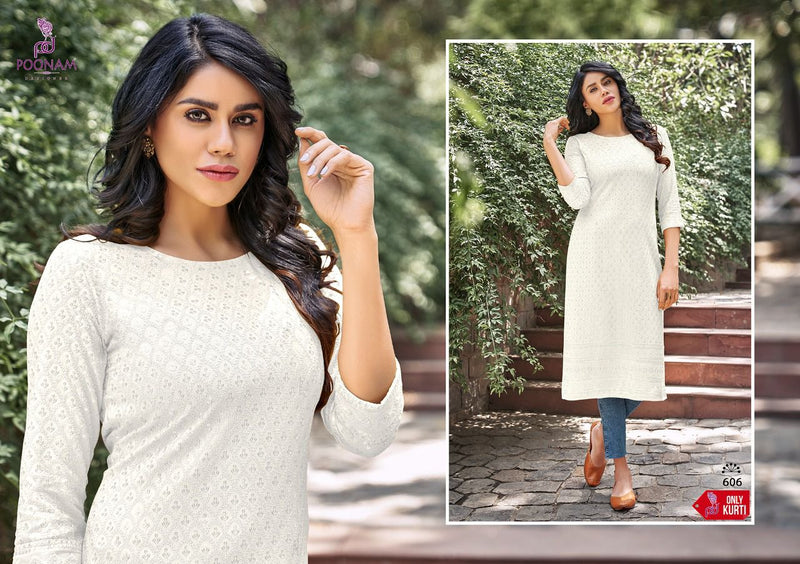 Poonam Designer Moon Rayon Kurtis With Chicken Work