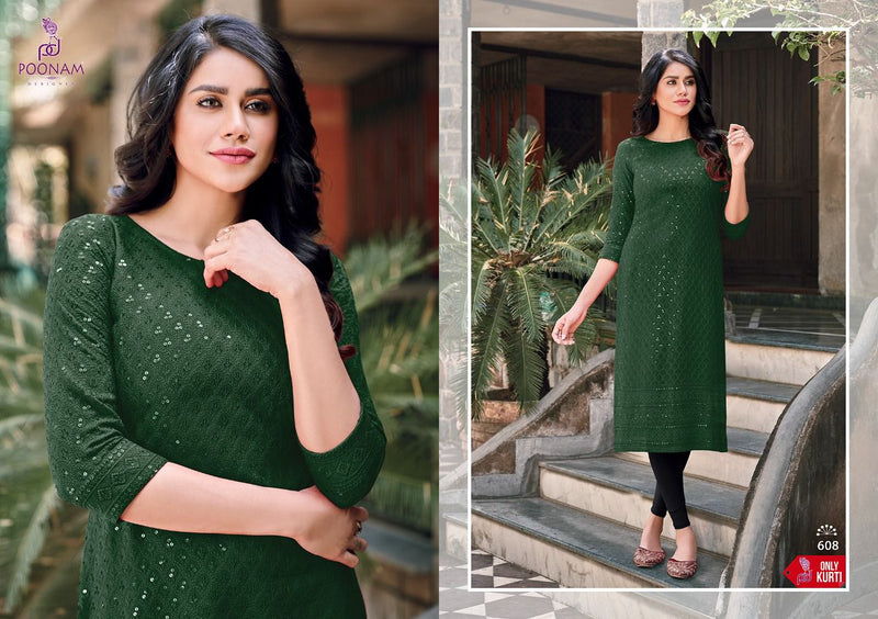 Poonam Designer Moon Rayon Kurtis With Chicken Work