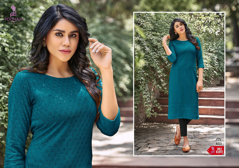 Poonam Designer Moon Rayon Kurtis With Chicken Work