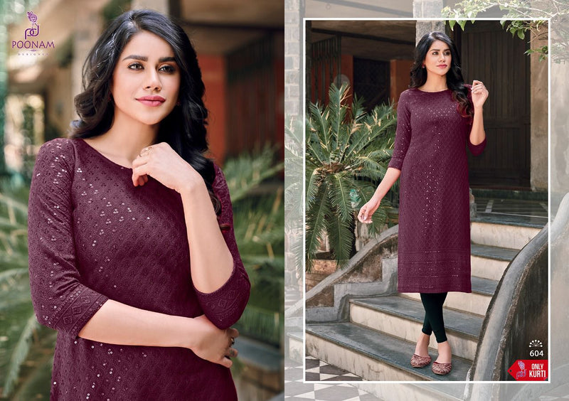 Poonam Designer Moon Rayon Kurtis With Chicken Work