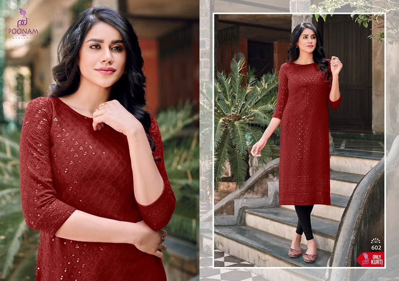 Poonam Designer Moon Rayon Kurtis With Chicken Work