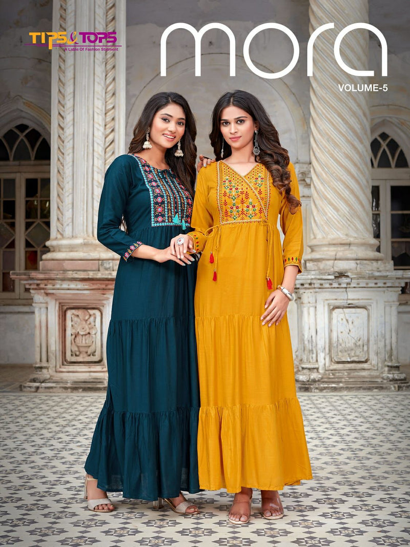 Tips And Tops Dno Mora Volume 5 Rayon With Hand Work stylish Designer Gown Party Wear Kurti