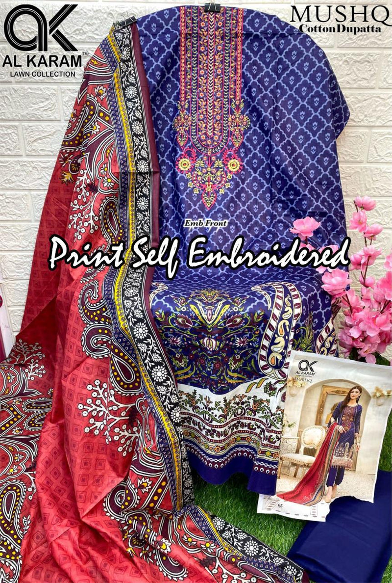 Al Karam Mushq Print Self Collection With Heavy Embroidery & Printed Work Stylish Designer Salwar Kameez