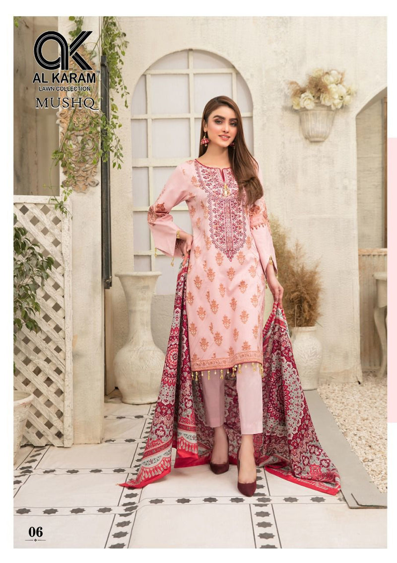 Al Karam Mushq Print Self Collection With Heavy Embroidery & Printed Work Stylish Designer Salwar Kameez
