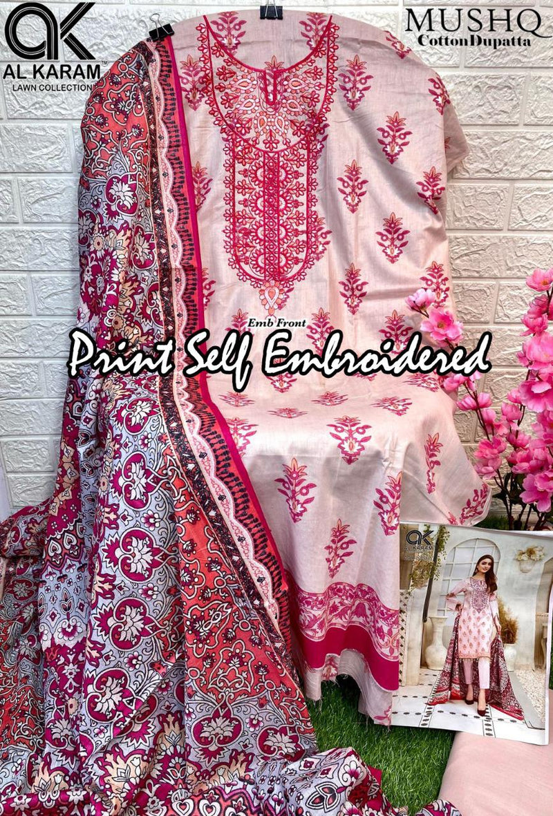 Al Karam Mushq Print Self Collection With Heavy Embroidery & Printed Work Stylish Designer Salwar Kameez