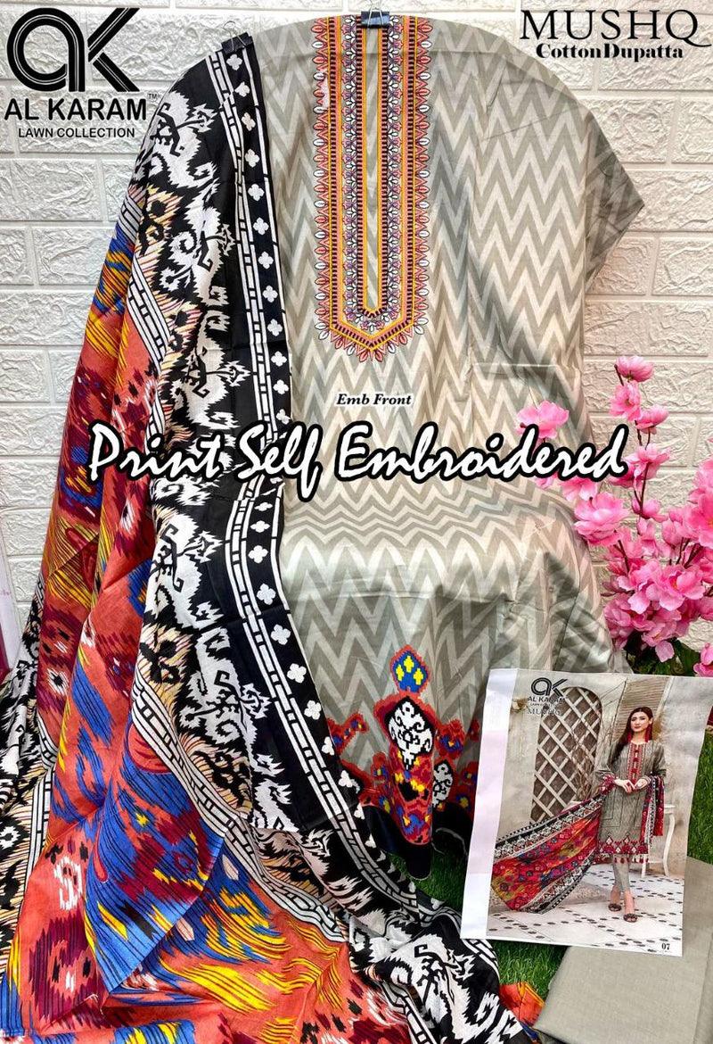 Al Karam Mushq Print Self Collection With Heavy Embroidery & Printed Work Stylish Designer Salwar Kameez