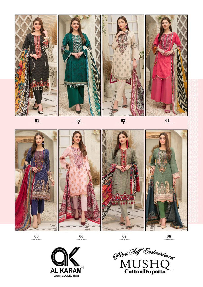 Al Karam Mushq Print Self Collection With Heavy Embroidery & Printed Work Stylish Designer Salwar Kameez