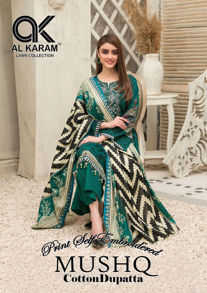 Al Karam Mushq Print Self Collection With Heavy Embroidery & Printed Work Stylish Designer Salwar Kameez