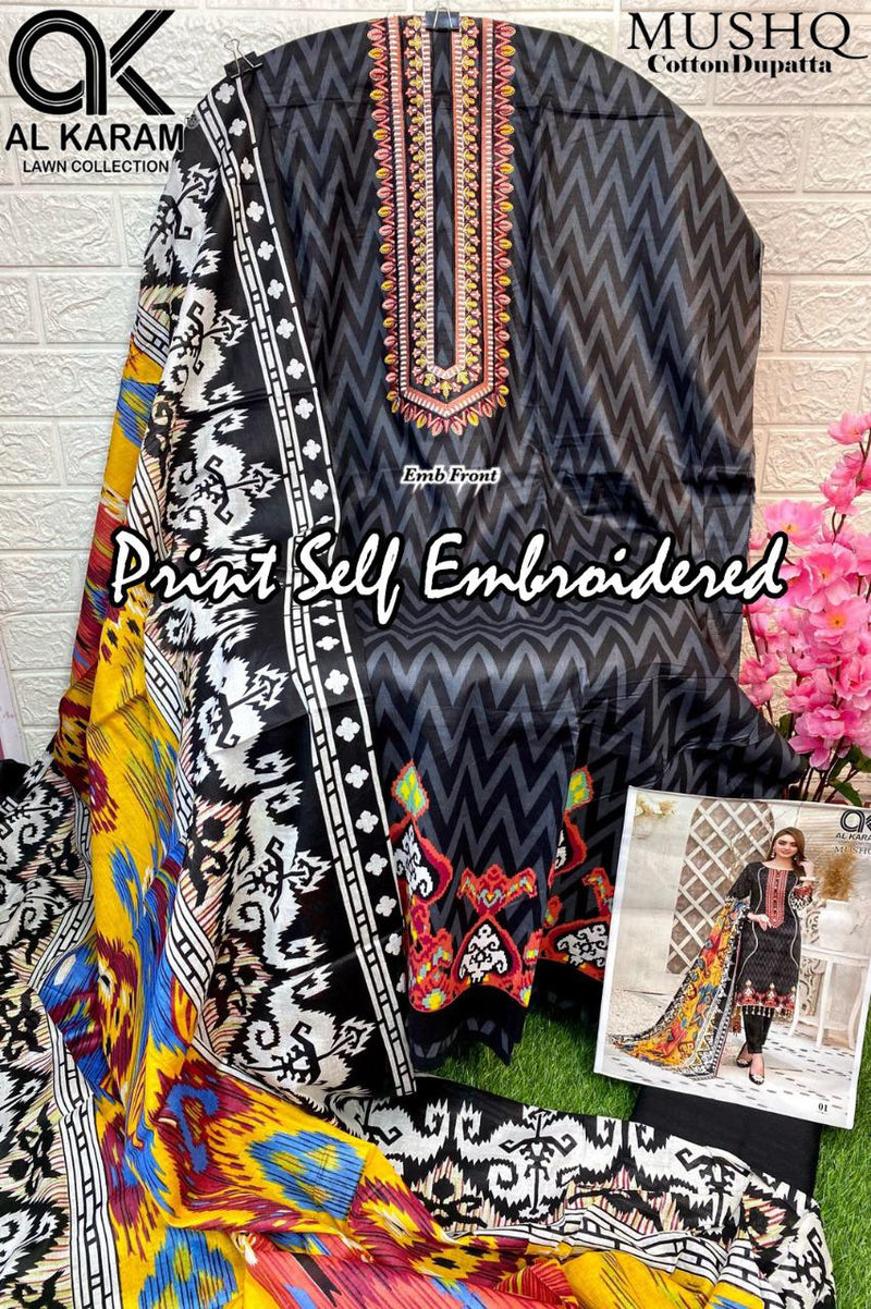 Al Karam Mushq Print Self Collection With Heavy Embroidery & Printed Work Stylish Designer Salwar Kameez