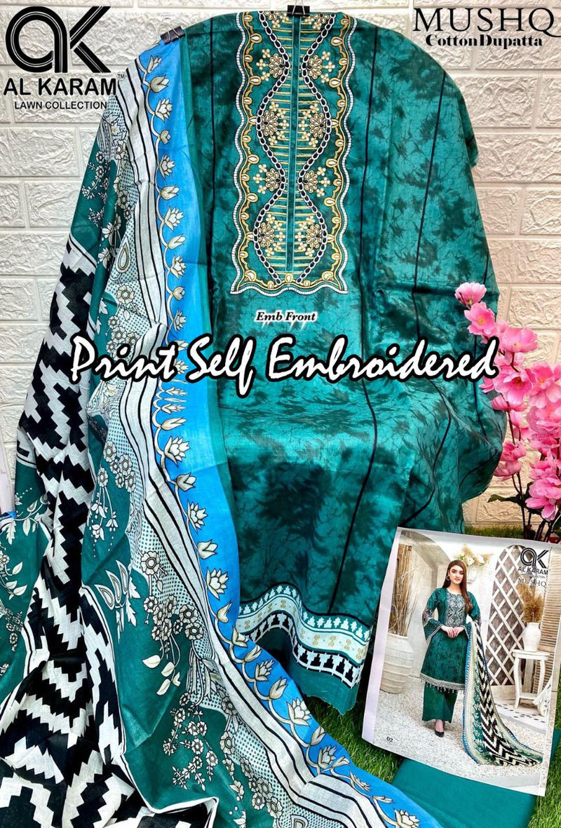 Al Karam Mushq Print Self Collection With Heavy Embroidery & Printed Work Stylish Designer Salwar Kameez