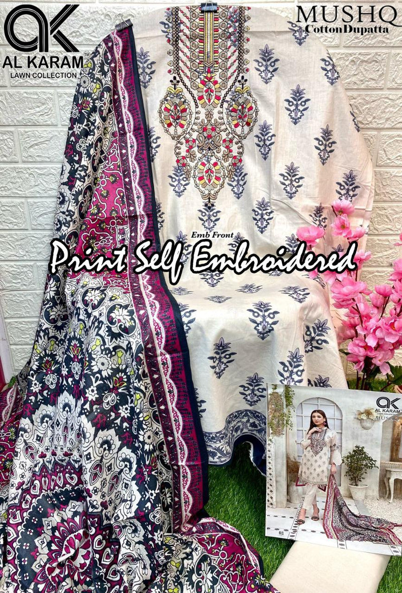 Al Karam Mushq Print Self Collection With Heavy Embroidery & Printed Work Stylish Designer Salwar Kameez