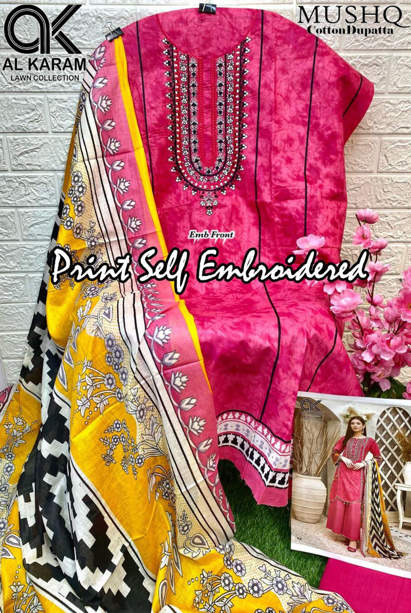 Al Karam Mushq Print Self Collection With Heavy Embroidery & Printed Work Stylish Designer Salwar Kameez
