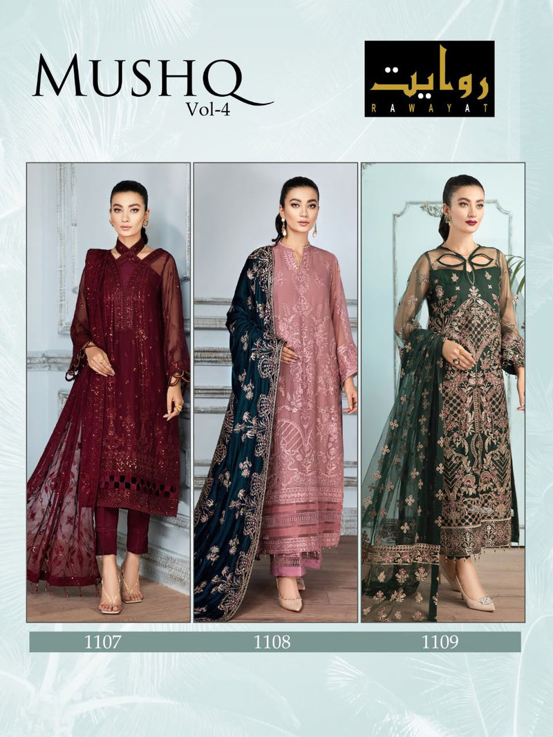 Rawayat Fashion Mushq Vol 4 Fox Georgette Pakistani Style Wedding Wear Designer Salwar Suits