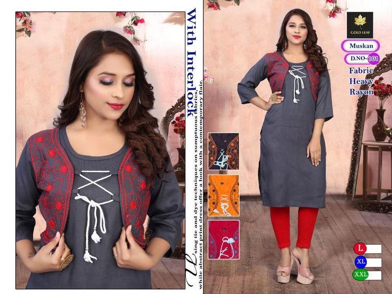 Gold Leaf Muskaan Rayon Fancy Koti Style Party Wear Kurtis