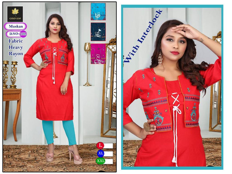 Gold Leaf Muskaan Rayon Fancy Koti Style Party Wear Kurtis